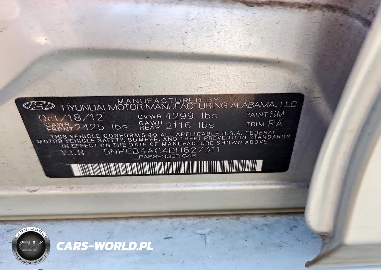 2013 Hyundai Sonata Gls VIN:5NPEB4AC4DH627311 - 12