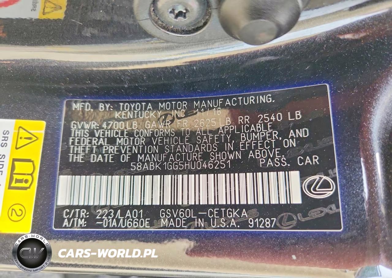 2017 Lexus Es 350 VIN:58ABK1GG5HU046251 - 12