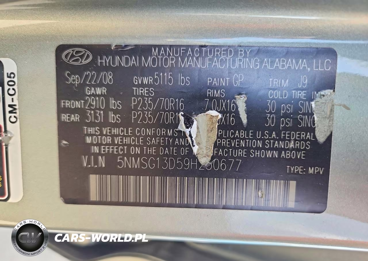 2009 Hyundai Santa Fe Gls VIN:5NMSG13D59H250677 - 13