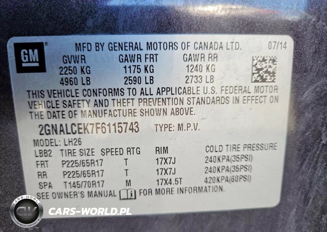 2015 Chevrolet Equinox Lt VIN:2GNALCEK7F6115743 - 13
