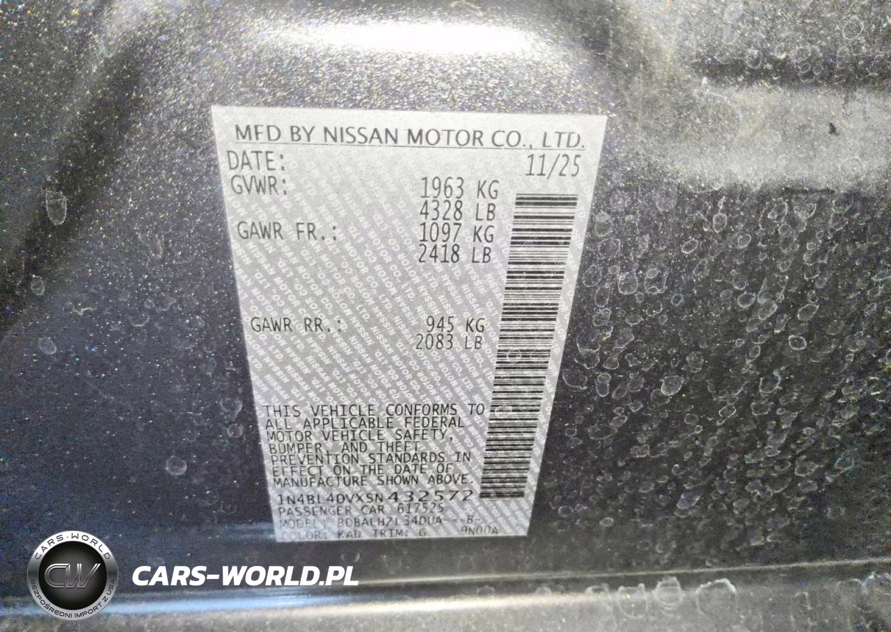 2025 Nissan Altima Sv VIN:1N4BL4DVXSN432572 - 13