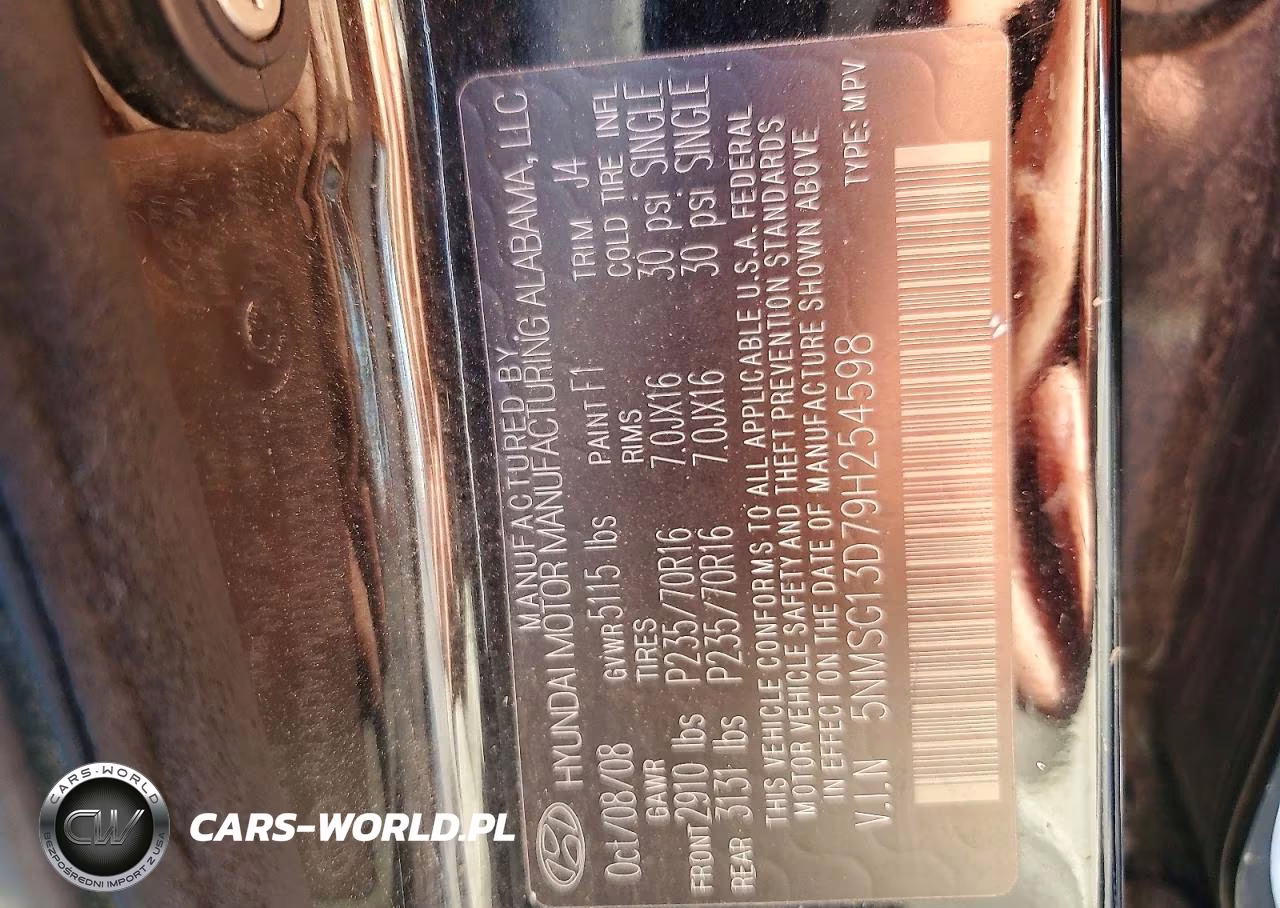 2009 Hyundai Santa Fe Gls VIN:5NMSG13D79H254598 - 13