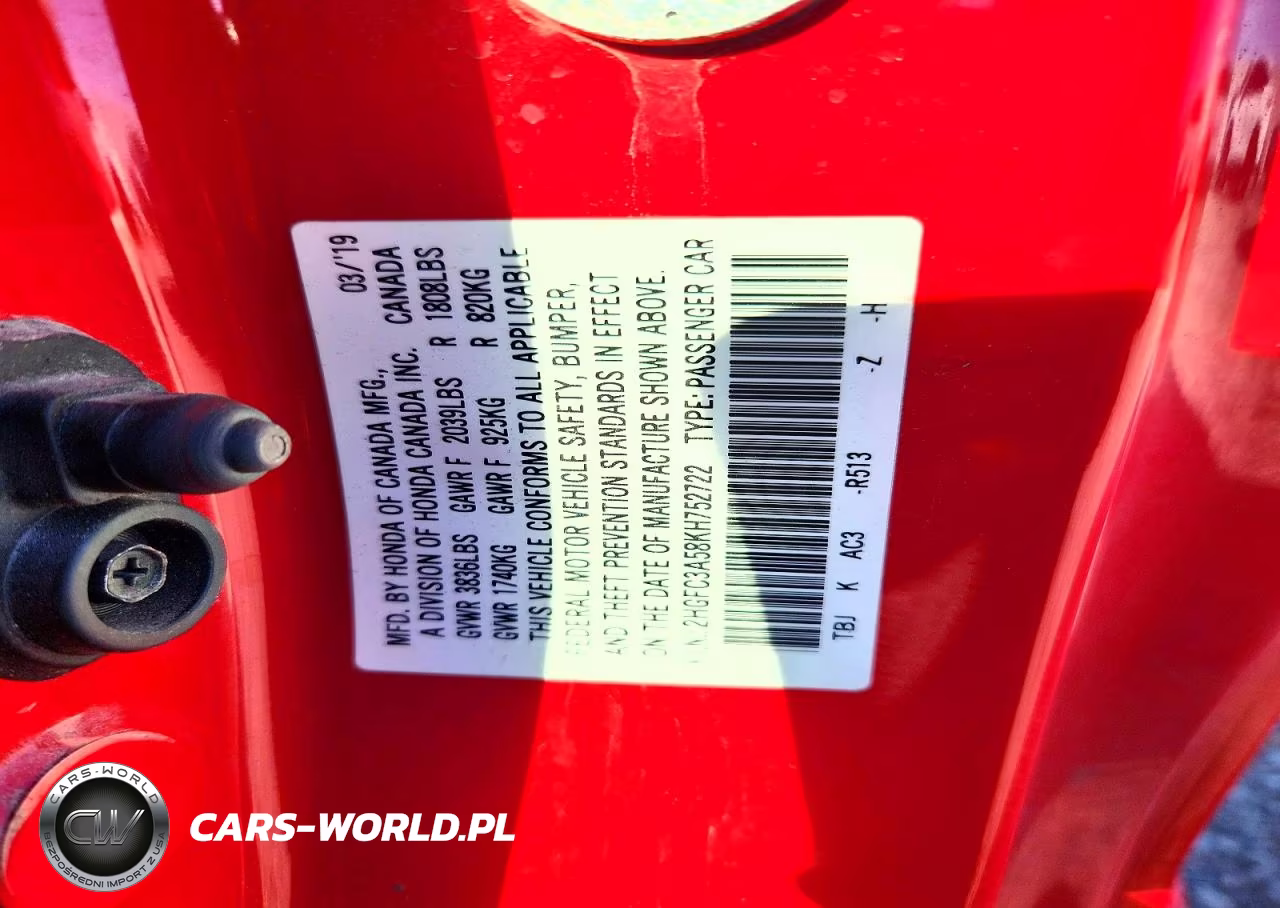 2019 Honda Civic Si VIN:2HGFC3A58KH752722 - 12
