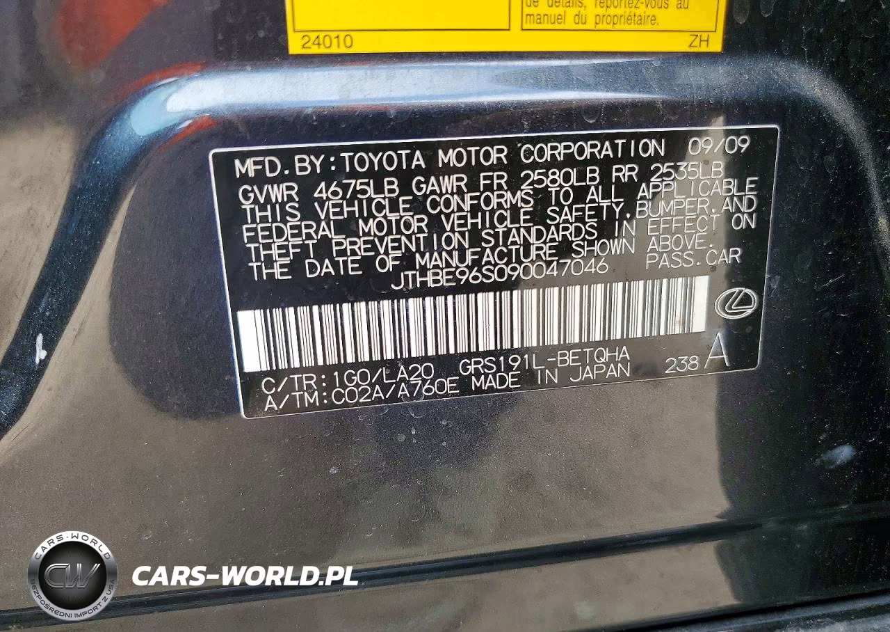 2009 Lexus Gs 350 VIN:JTHBE96S090047046 - 12