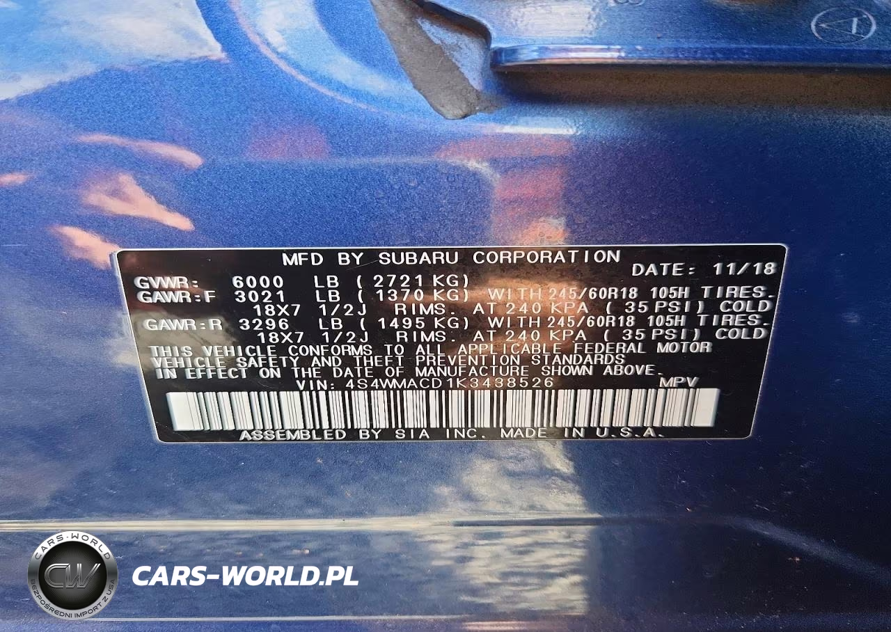 2019 Subaru Ascent Premium VIN:4S4WMACD1K3438526 - 14