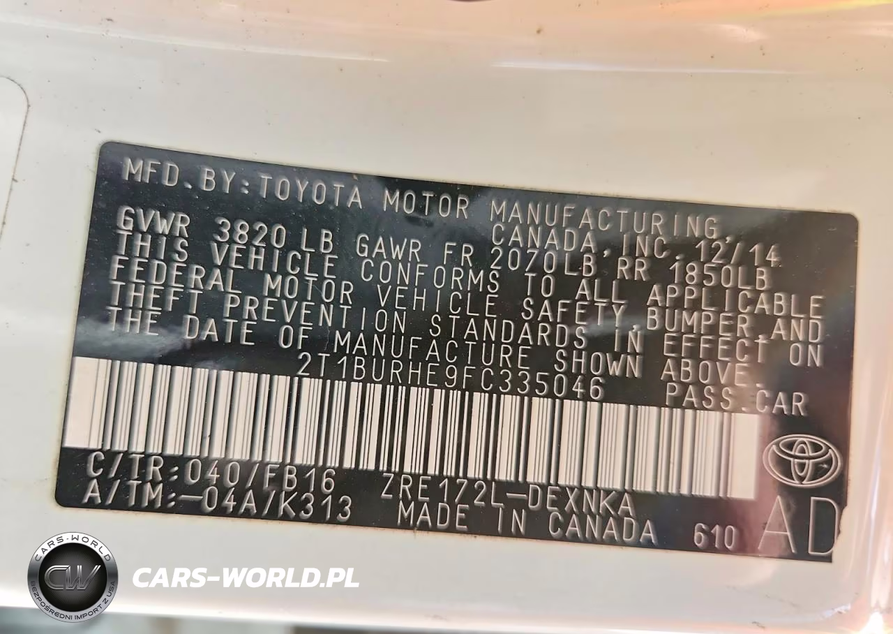 2015 Toyota Corolla Le VIN:2T1BURHE9FC335046 - 12