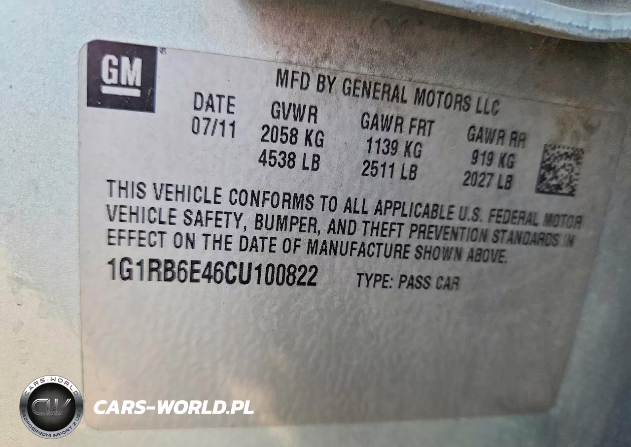 2012 Chevrolet Volt VIN:1G1RB6E46CU100822 - 12