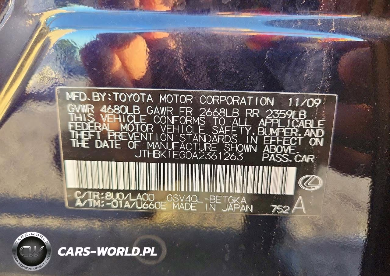 2010 Lexus Es 350 VIN:JTHBK1EG0A2361263 - 12