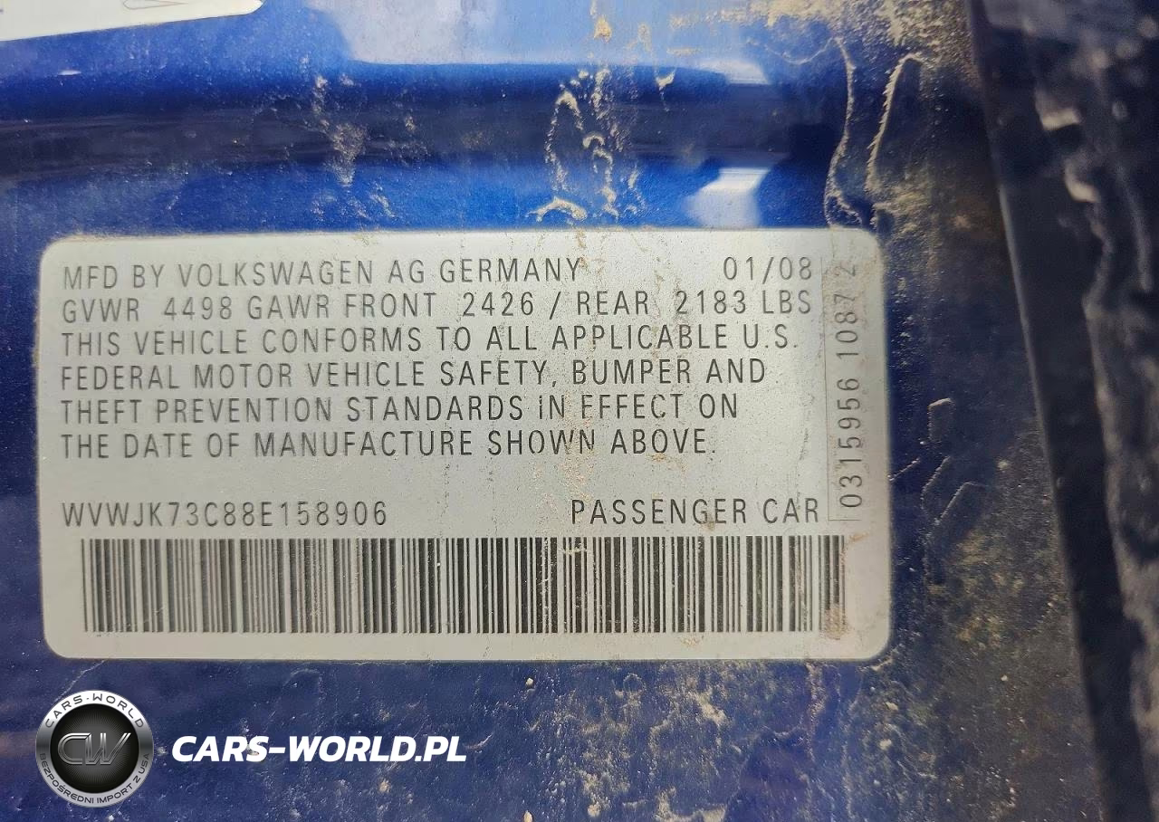 2008 Volkswagen Passat Turbo VIN:WVWJK73C88E158906 - 12
