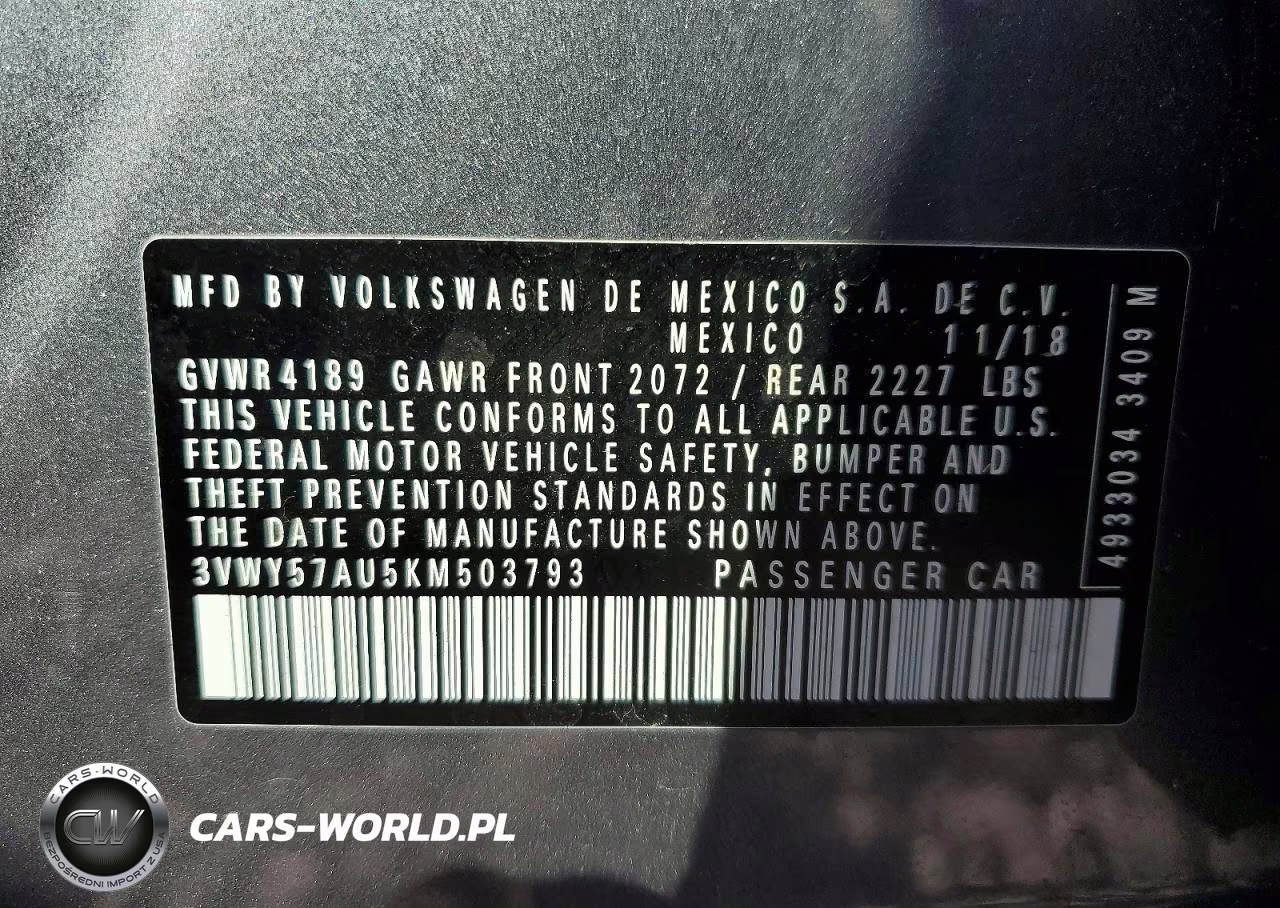 2019 Volkswagen Golf Sportwagen S VIN:3VWY57AU5KM503793 - 12