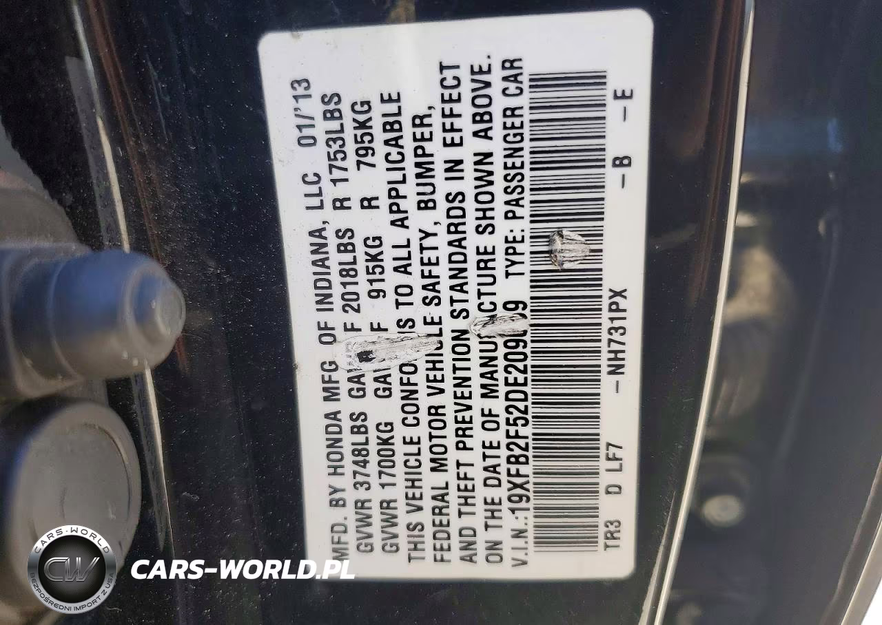 2013 Honda Civic Lx VIN:19XFB2F52DE209059 - 12
