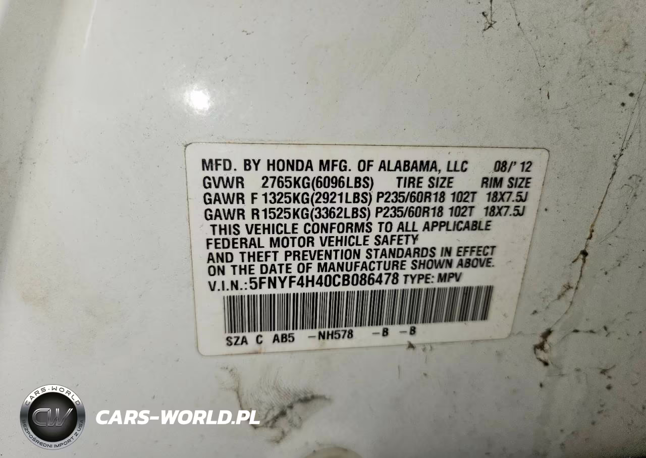 2012 Honda Pilot Ex VIN:5FNYF4H40CB086478 - 13