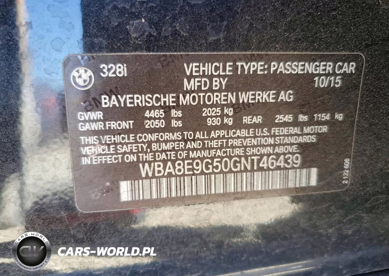2016 BMW 328 I Sulev VIN:WBA8E9G50GNT46439 - 12
