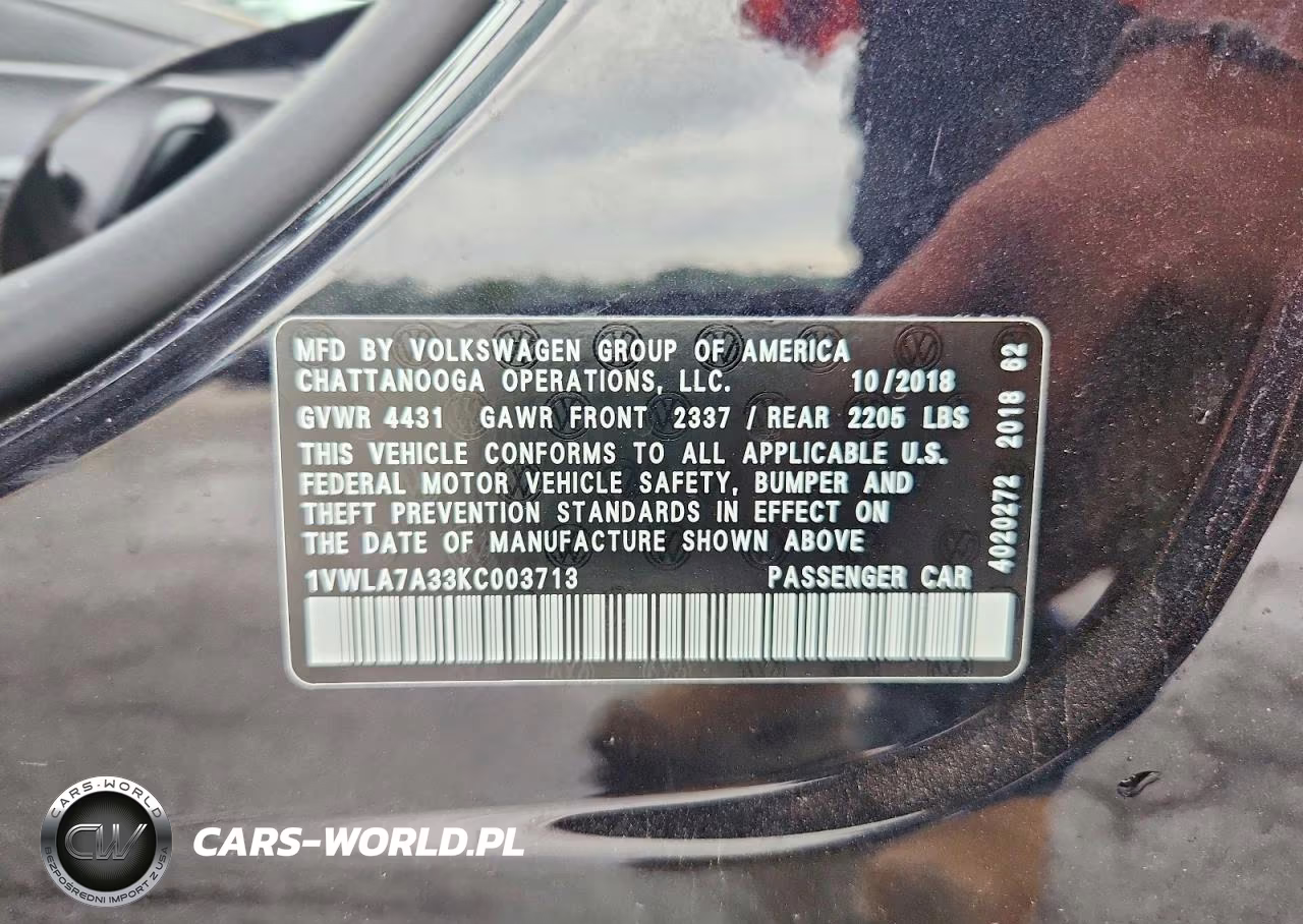 2019 Volkswagen Passat Wolfsburg VIN:1VWLA7A33KC003713 - 12