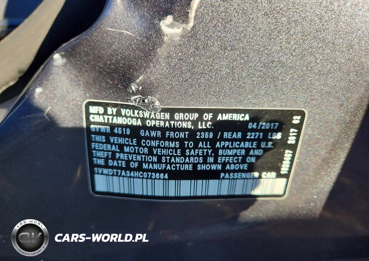 2017 Volkswagen Passat R-Line VIN:1VWDT7A34HC073664 - 13