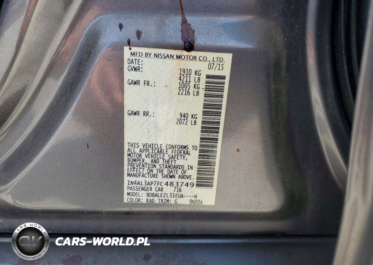 2015 Nissan Altima 2.5 S VIN:1N4AL3AP7FC483749 - 12