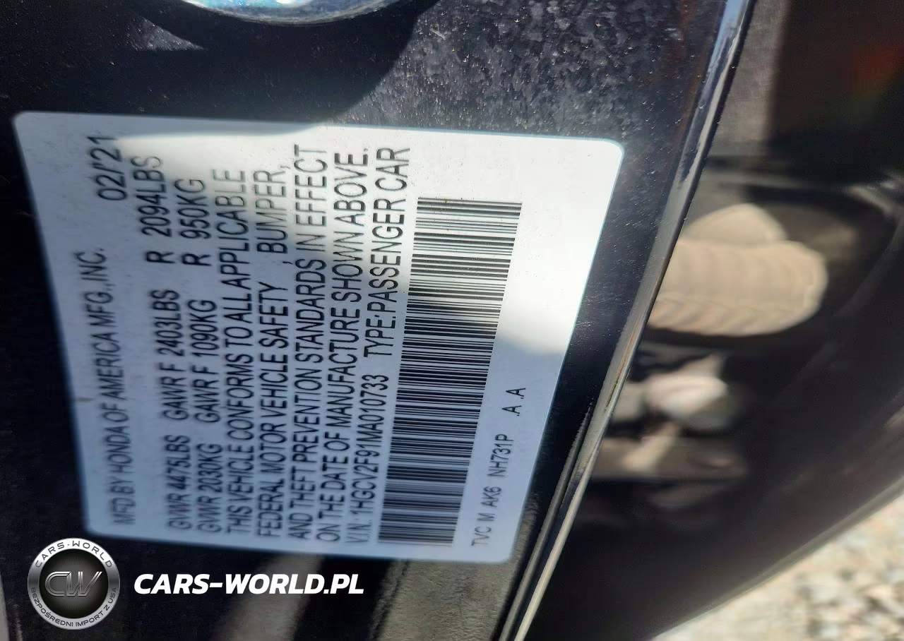 2021 Honda Accord Touring VIN:1HGCV2F91MA010733 - 12