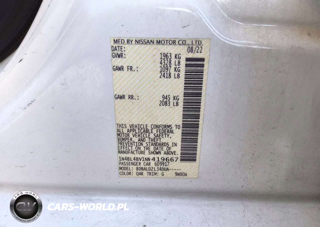2022 Nissan Altima S VIN:1N4BL4BV1NN419667 - 12