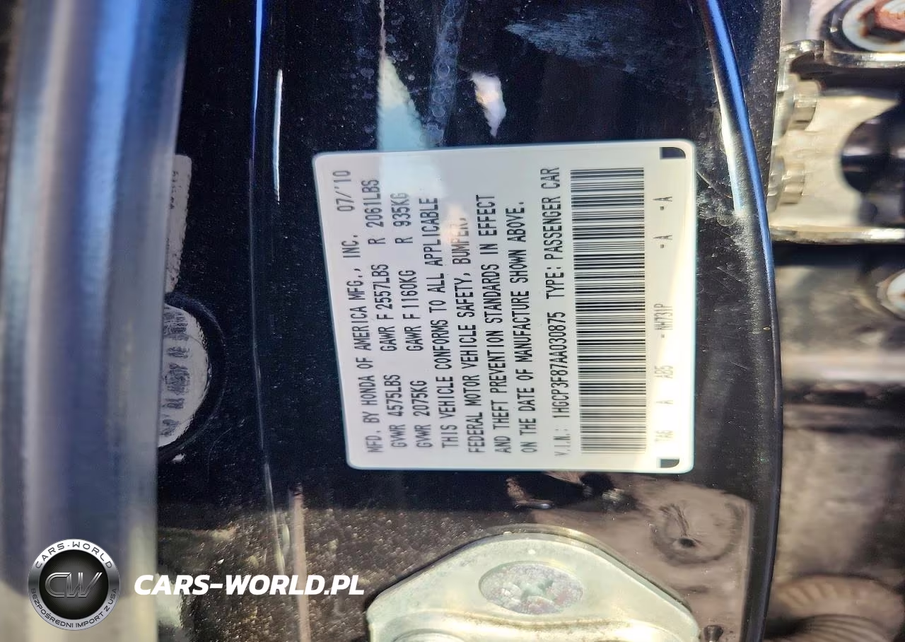 2010 Honda Accord Exl VIN:1HGCP3F87AA030875 - 12