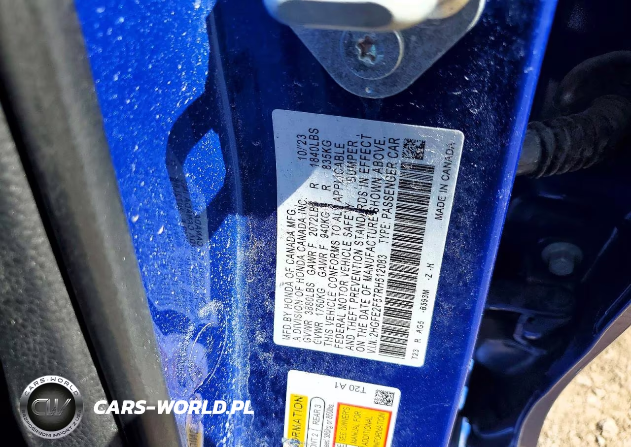 2024 Honda Civic Sport VIN:2HGFE2F57RH512083 - 12