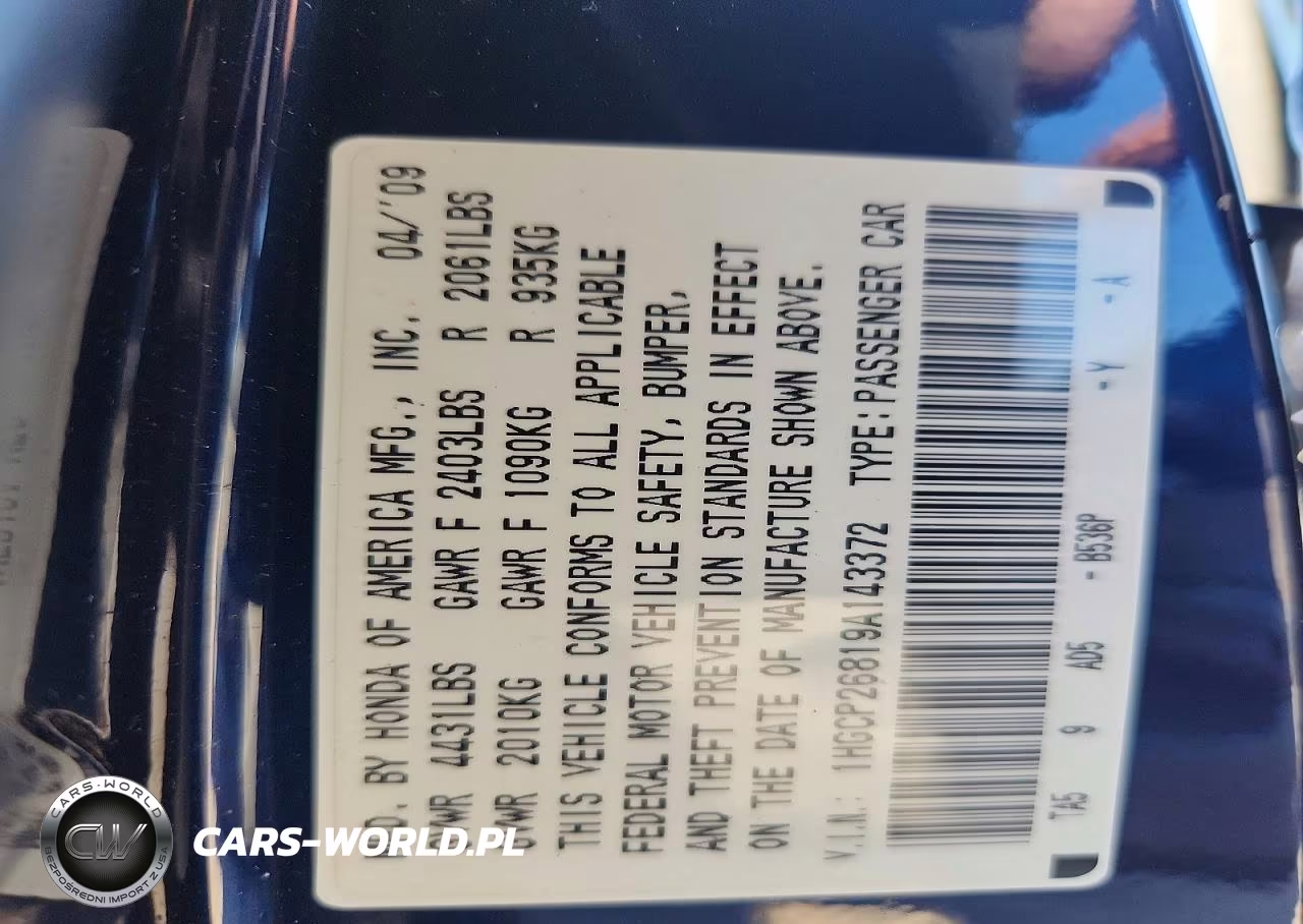 2009 Honda Accord Exl VIN:1HGCP26819A143372 - 13