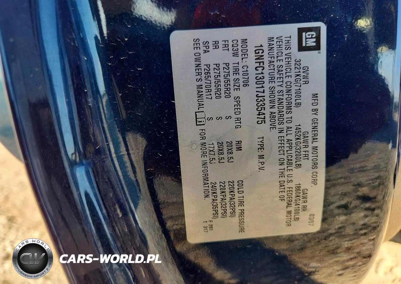 2007 Chevrolet Tahoe C1500 VIN:1GNFC13017J335475 - 13