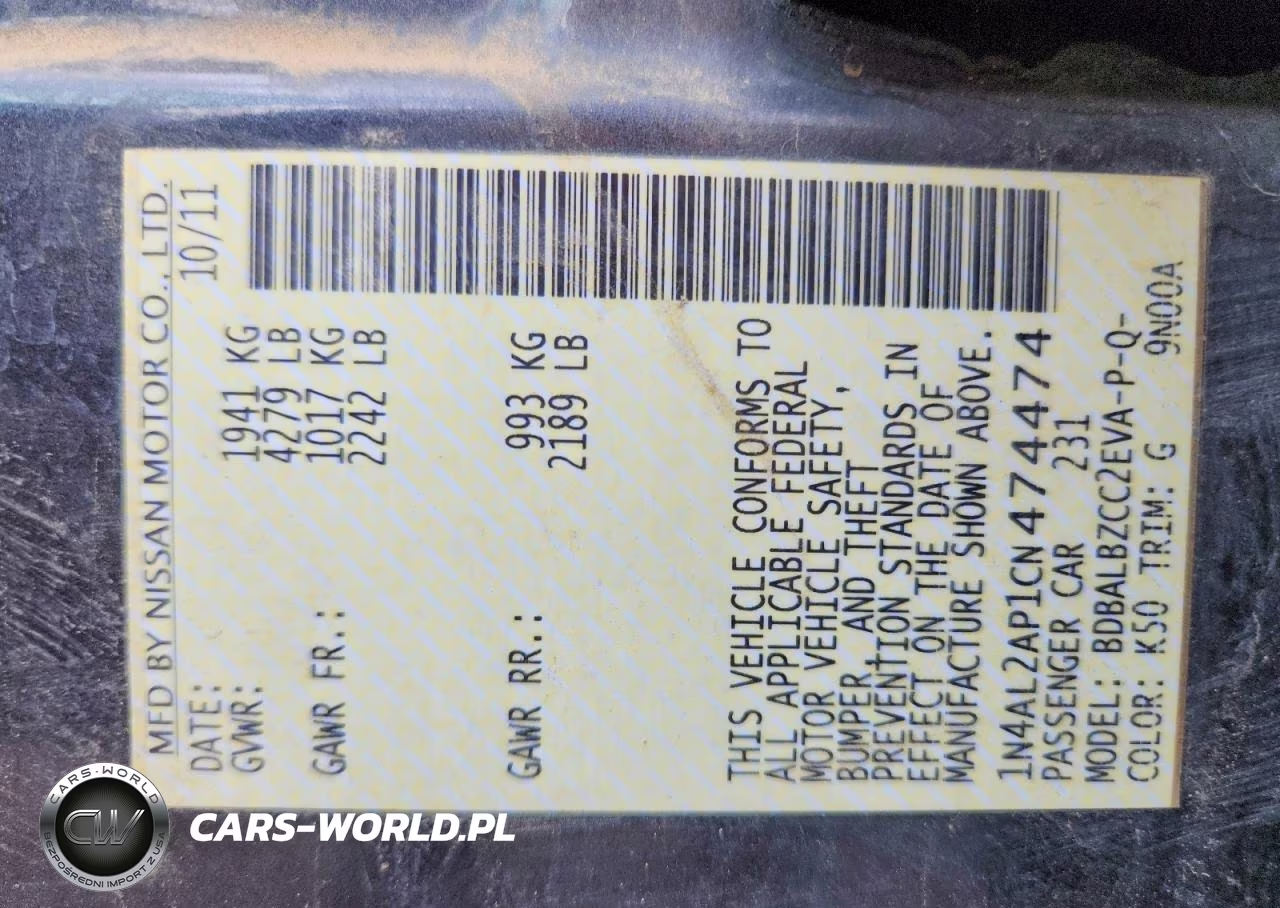 2012 Nissan Altima 2.5 VIN:1N4AL2AP1CN474474 - 12