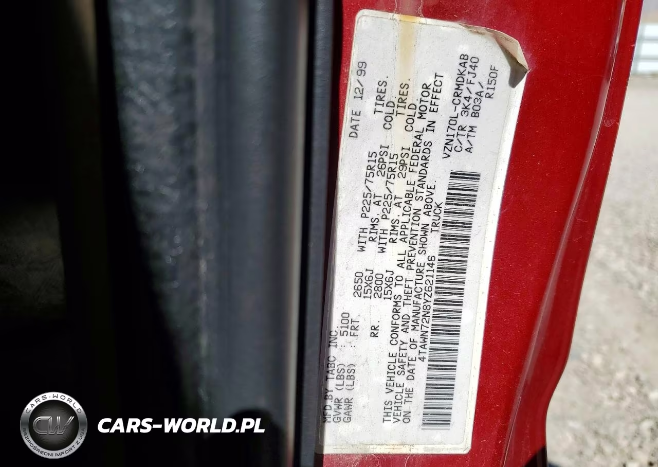 2000 Toyota Tacoma V6 VIN:4TAWN72N8YZ621146 - 12