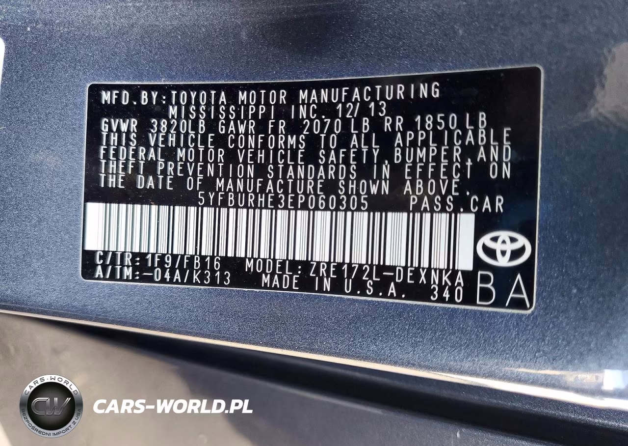 2014 Toyota Corolla Le Plus VIN:5YFBURHE3EP060305 - 13
