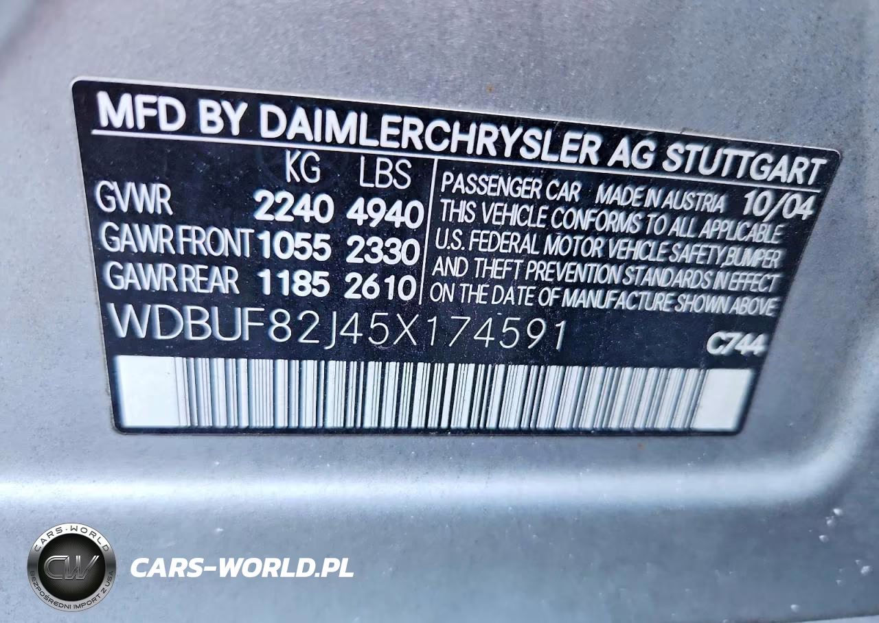 2005 Mercedes-Benz E 320 4Matic VIN:WDBUF82J45X174591 - 12