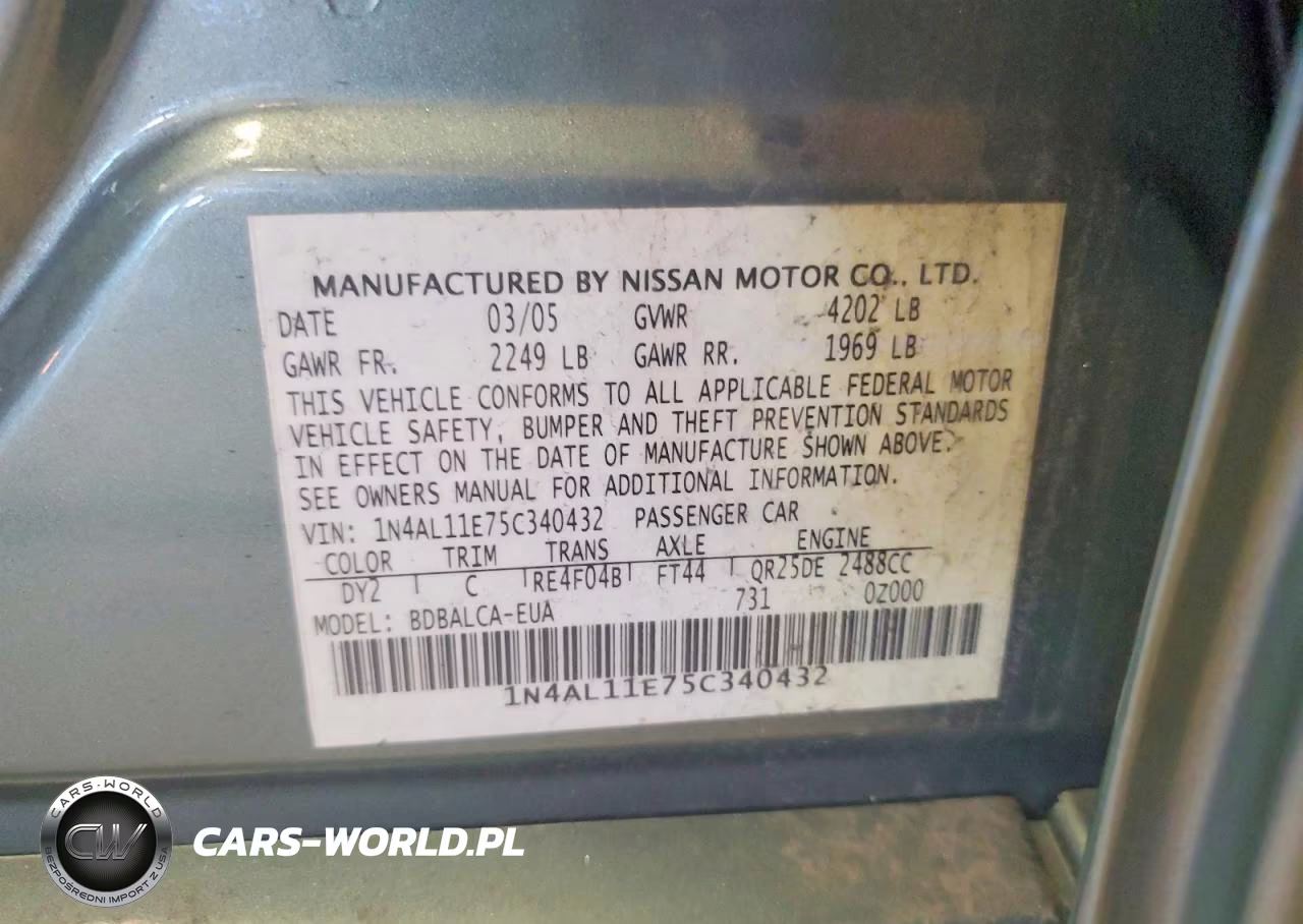 2005 Nissan Altima 2.5 VIN:1N4AL11E75C340432 - 12