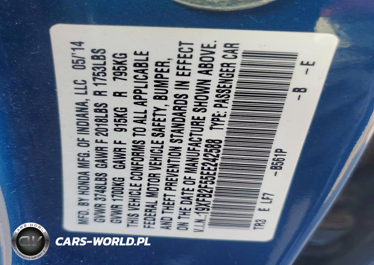 2014 Honda Civic Lx VIN:19XFB2F55EE242588 - 12