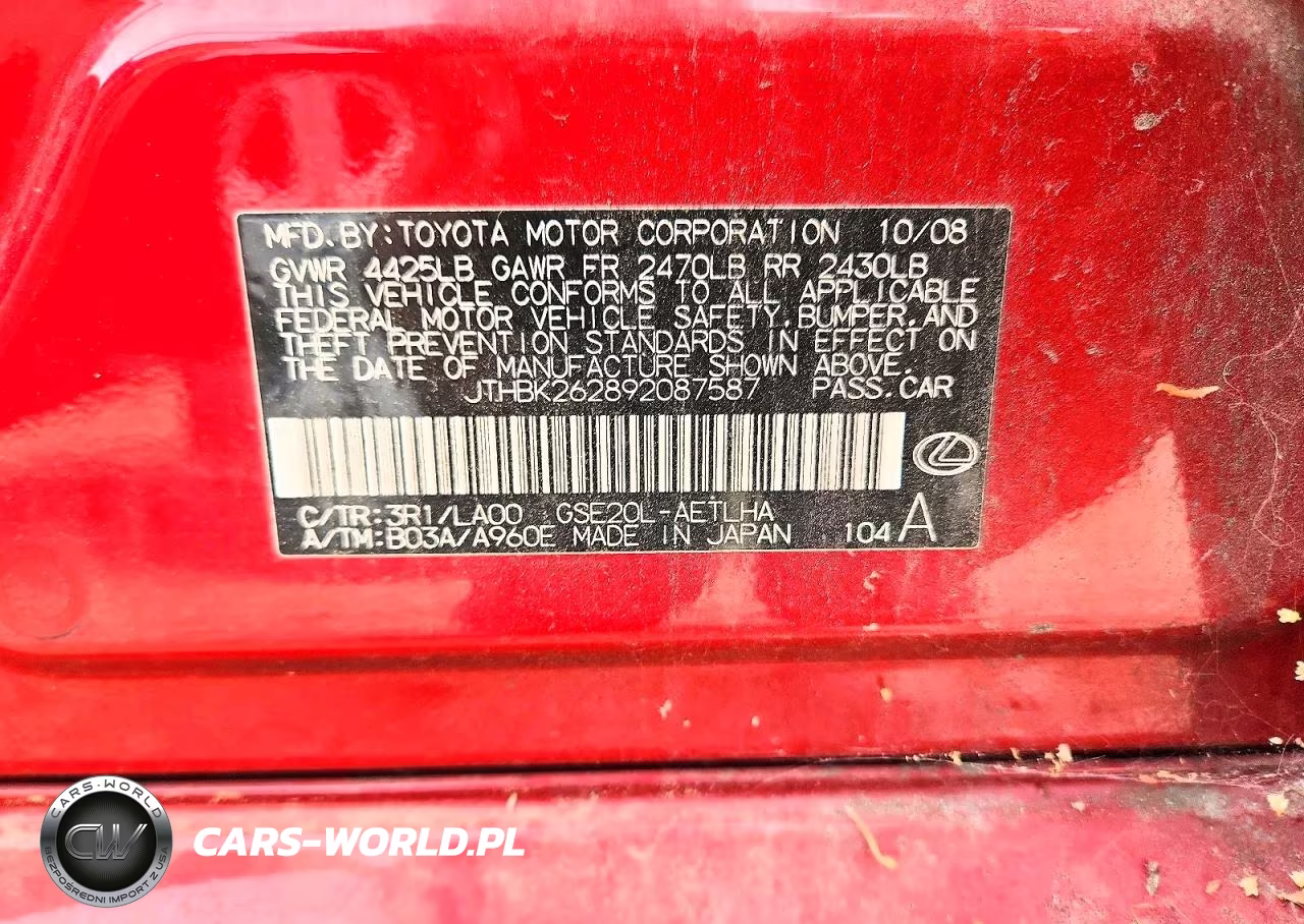 2009 Lexus Is 250 Base VIN:JTHBK262892087587 - 12