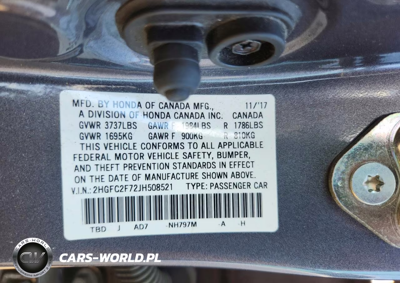 2018 Honda Civic Ex VIN:2HGFC2F72JH508521 - 12