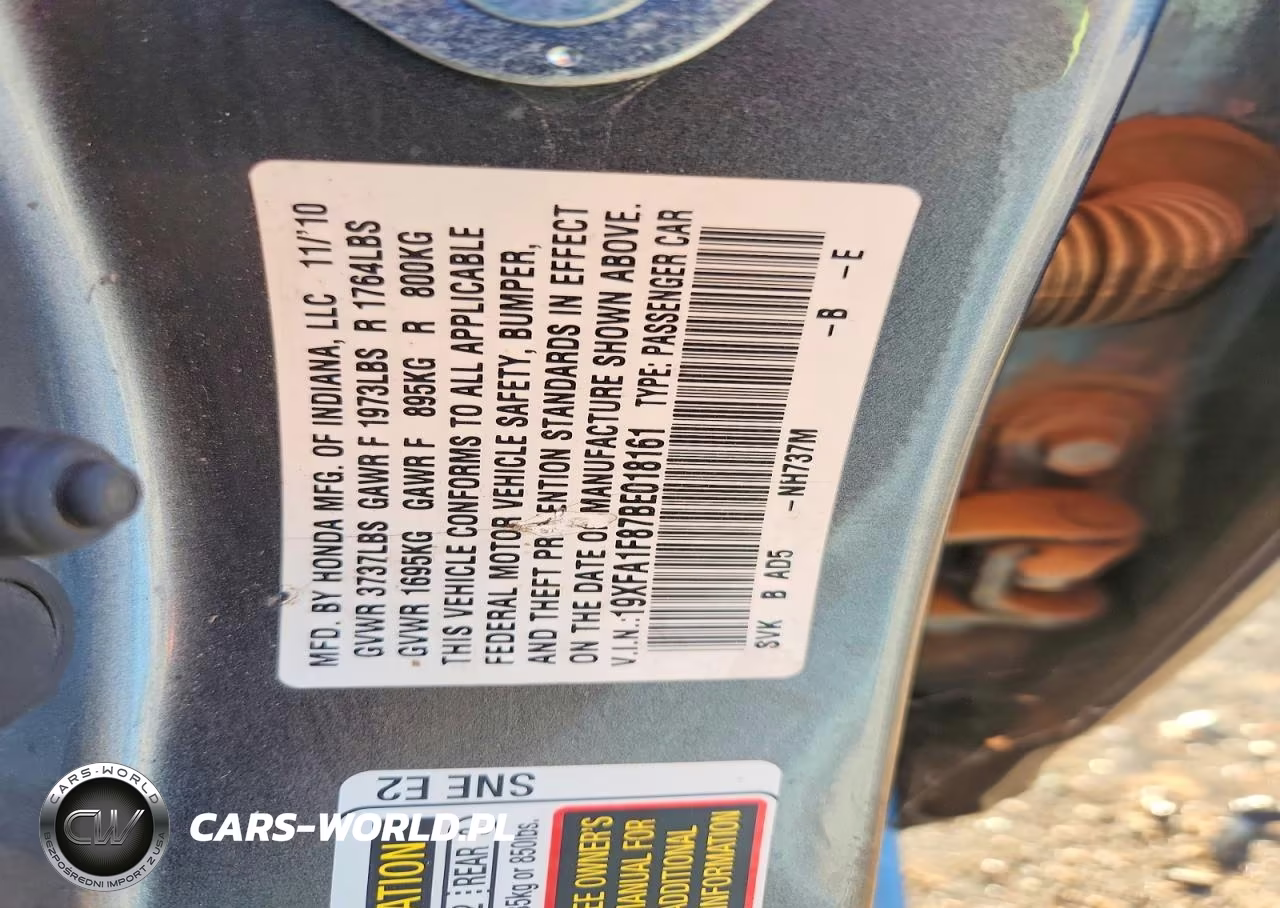 2011 Honda Civic Ex VIN:19XFA1F87BE018161 - 12