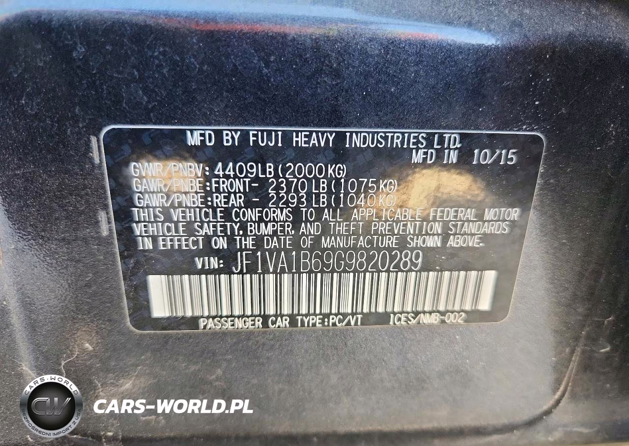 2016 Subaru Wrx VIN:JF1VA1B69G9820289 - 12