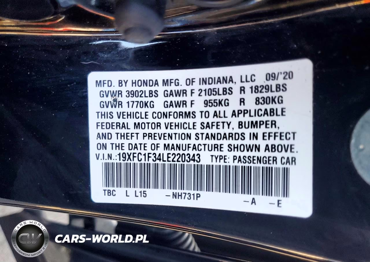 2020 Honda Civic Ex VIN:19XFC1F34LE220343 - 13