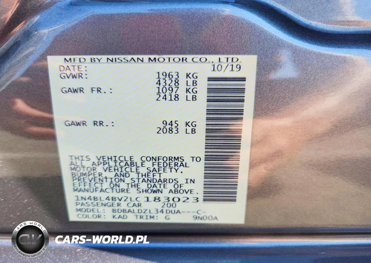 2020 Nissan Altima S VIN:1N4BL4BV2LC183023 - 12