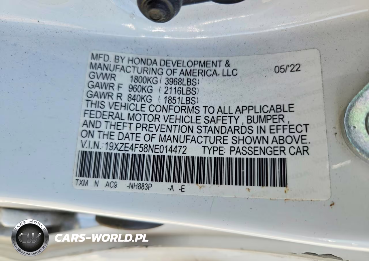 2022 Honda Insight Ex VIN:19XZE4F58NE014472 - 12