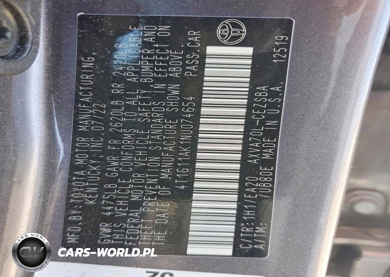 2022 Toyota Camry Se VIN:4T1G11AK1NU074654 - 12