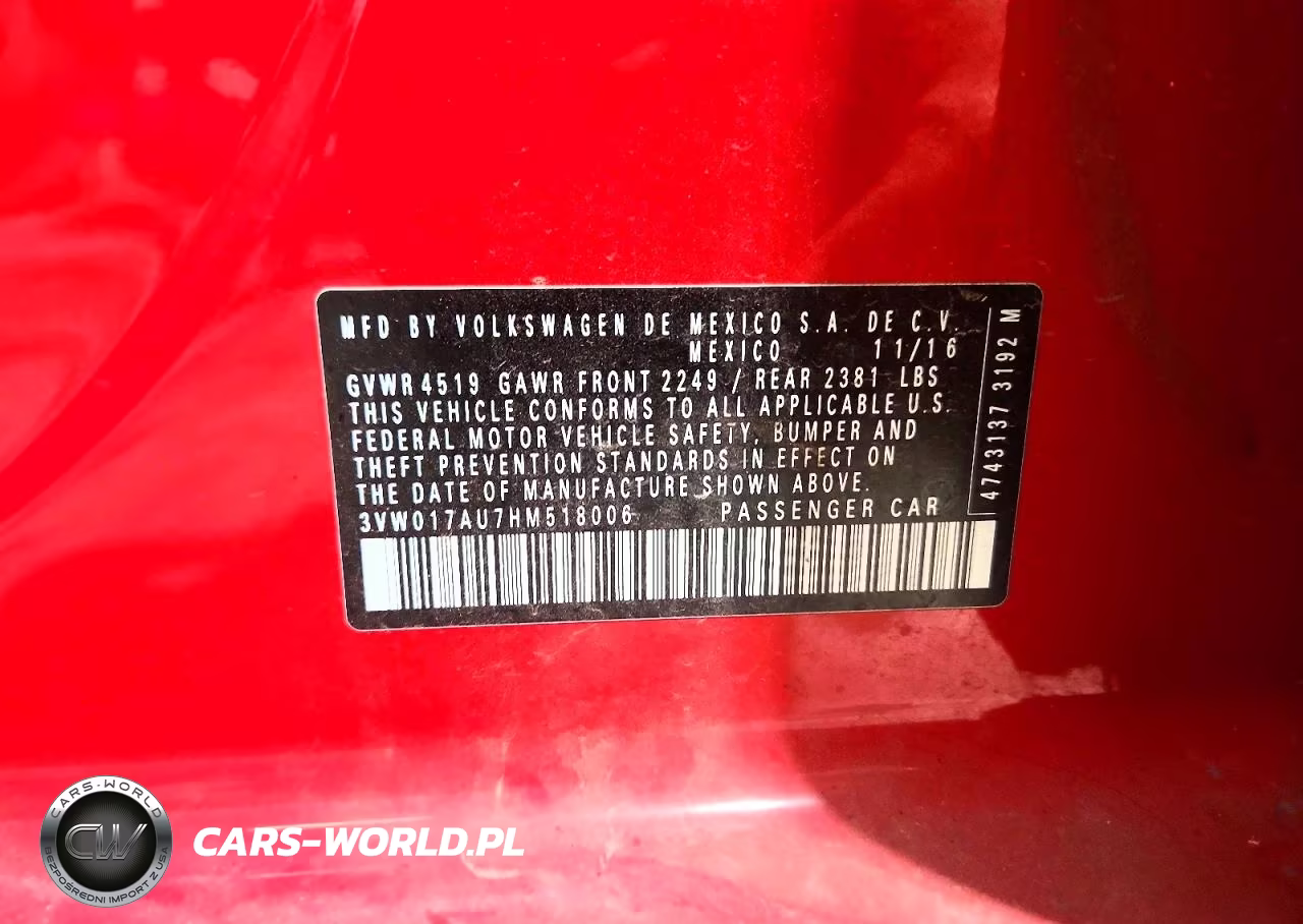 2017 Volkswagen Golf Sportwagen S VIN:3VW017AU7HM518006 - 12