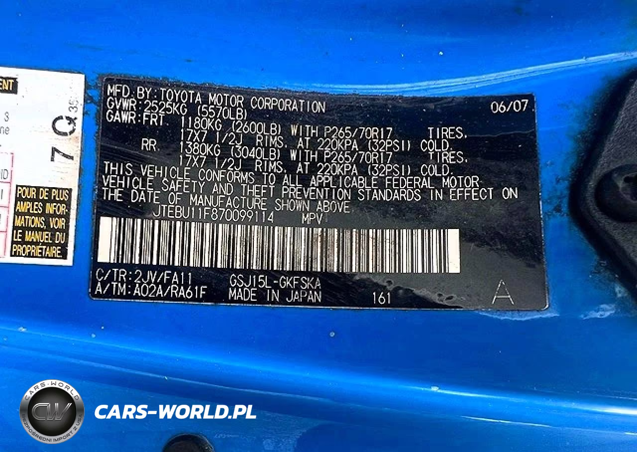2007 Toyota Fj Cruiser Base VIN:JTEBU11F870099114 - 11