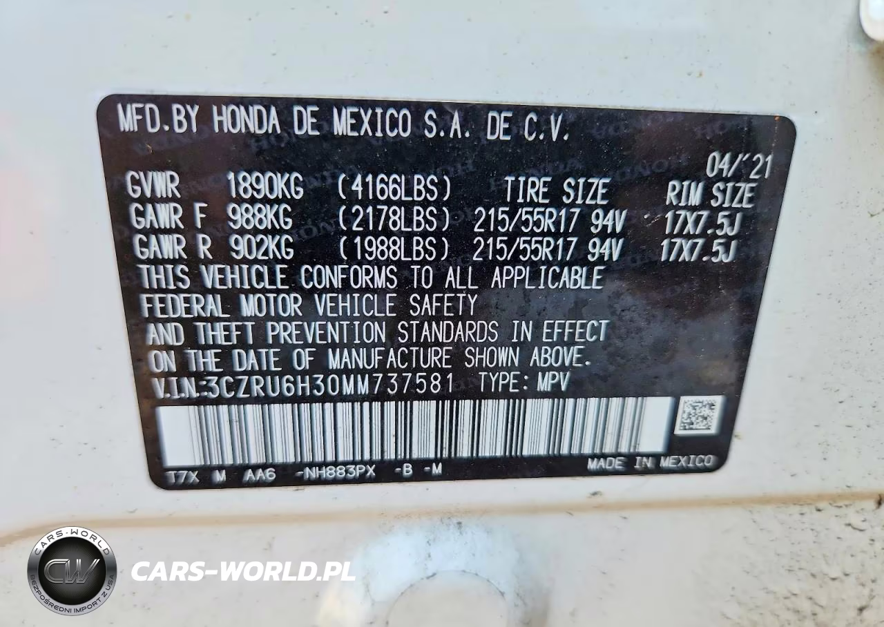 2021 Honda Hr-V Lx VIN:3CZRU6H30MM737581 - 14