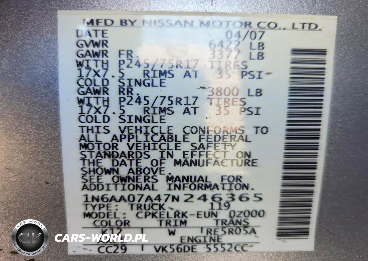 2007 Nissan Titan Xe VIN:1N6AA07A47N246365 - 12