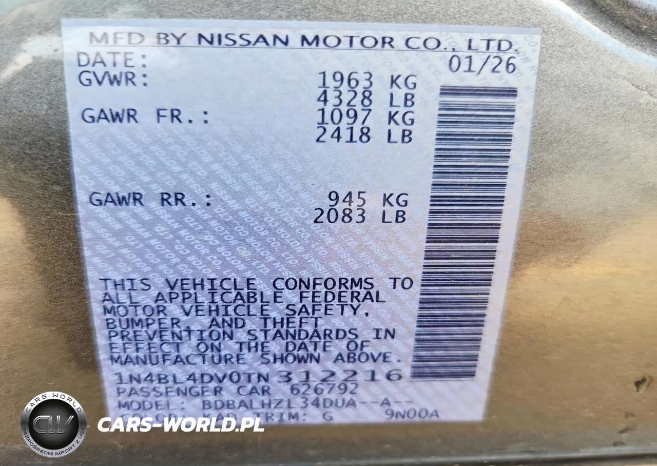 2026 Nissan Altima Sv VIN:1N4BL4DV0TN312216 - 12