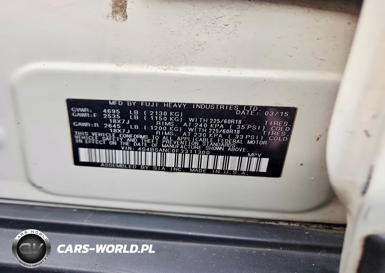 2015 Subaru Outback 2.5I Limited VIN:4S4BSANC0F3311300 - 12