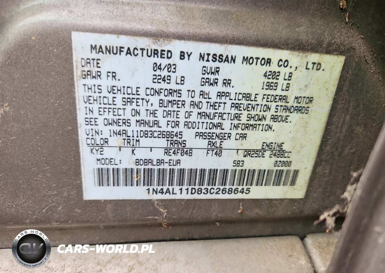 2004 Nissan Altima VIN:1N4AL11D83C268645 - 12