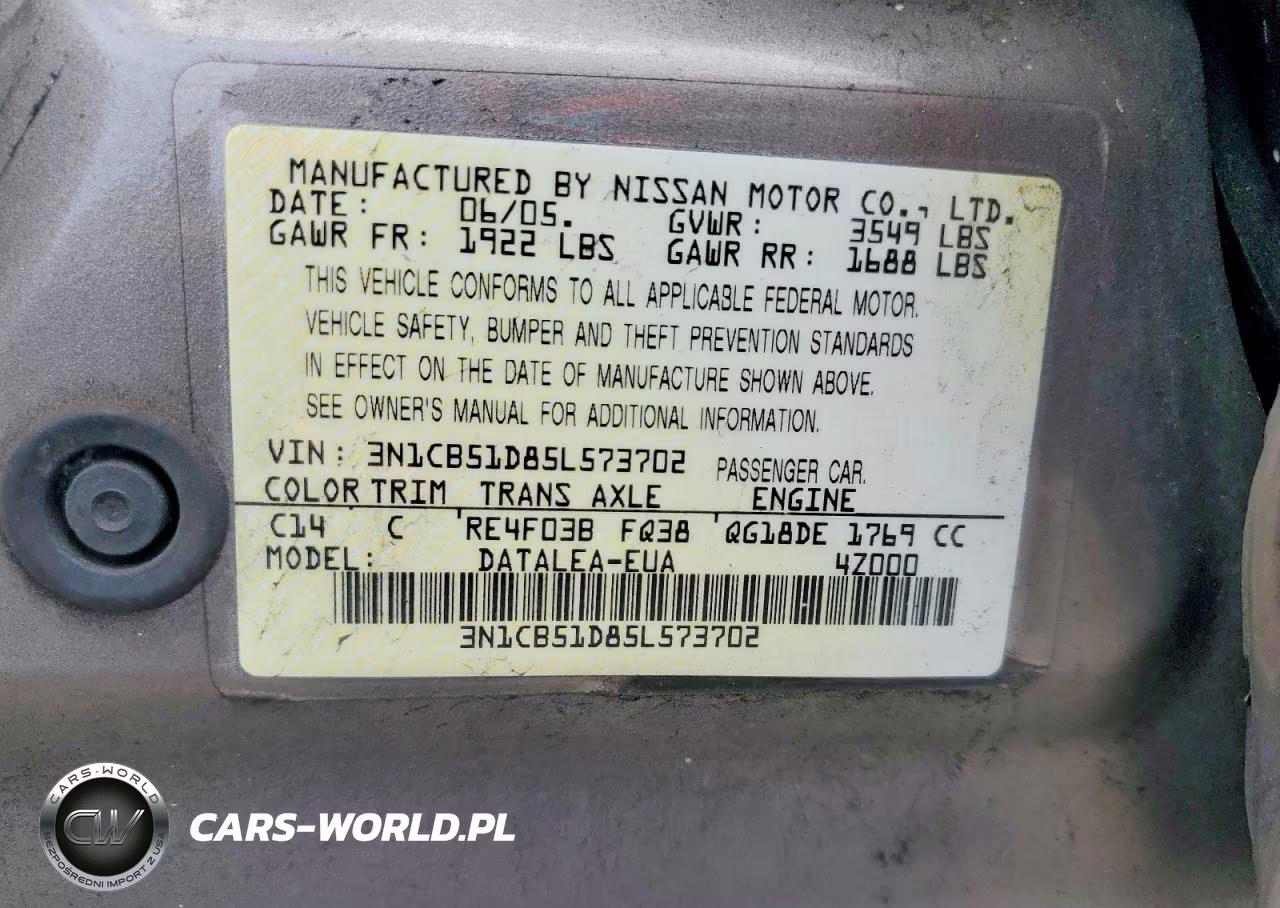 2005 Nissan Sentra 1.8 VIN:3N1CB51D85L573702 - 13