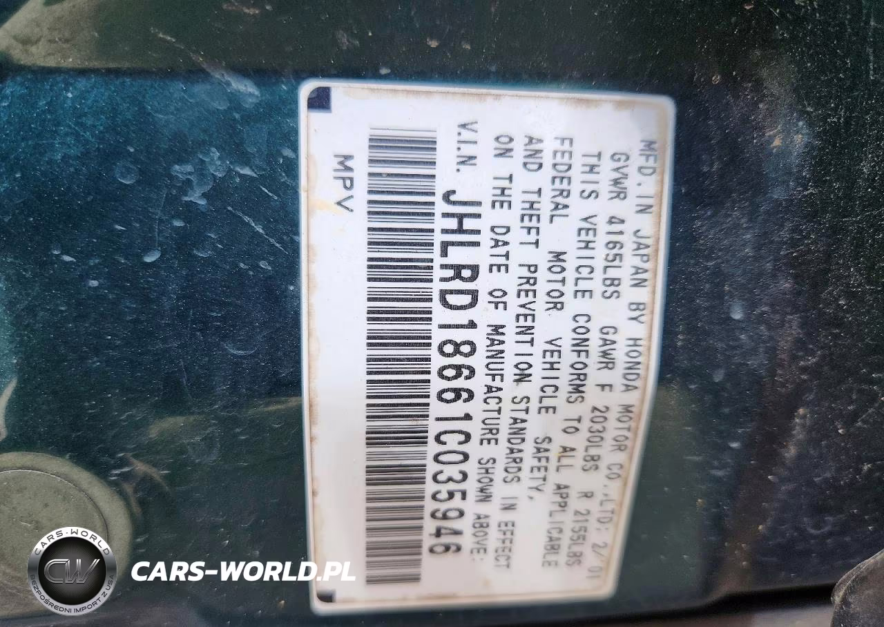 2001 Honda Cr-V Ex VIN:JHLRD18661C035946 - 13