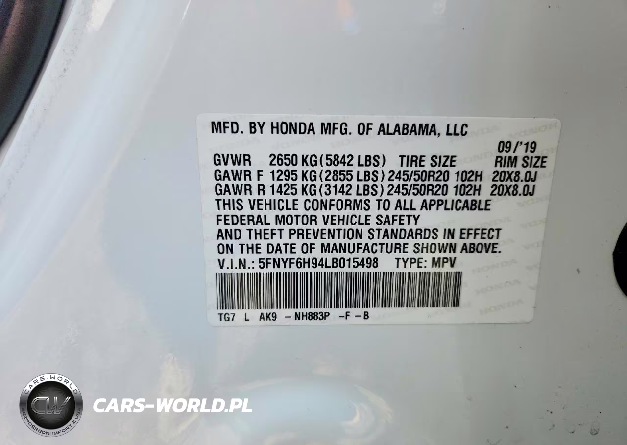 2020 Honda Pilot Touring VIN:5FNYF6H94LB015498 - 13